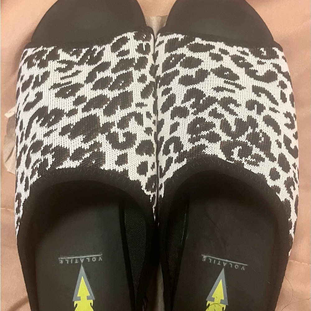 Volatile Leopard Faux Fur Platform Sandals Slides